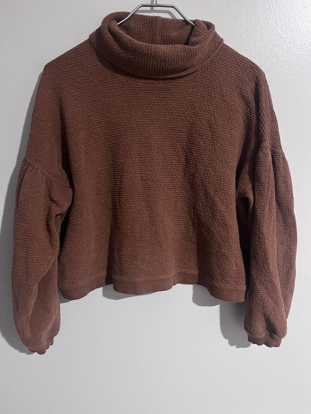 Lululemon Sweater Womens XS/S Brown Waffle-Knit Pullover Cowl Neck Heavyweight